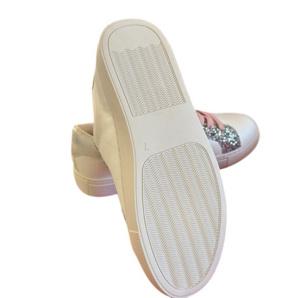New Hey Girl Corkys Womens White Silver Glitter‎ Star Sneakers Pink Laces - Picture 4 of 4